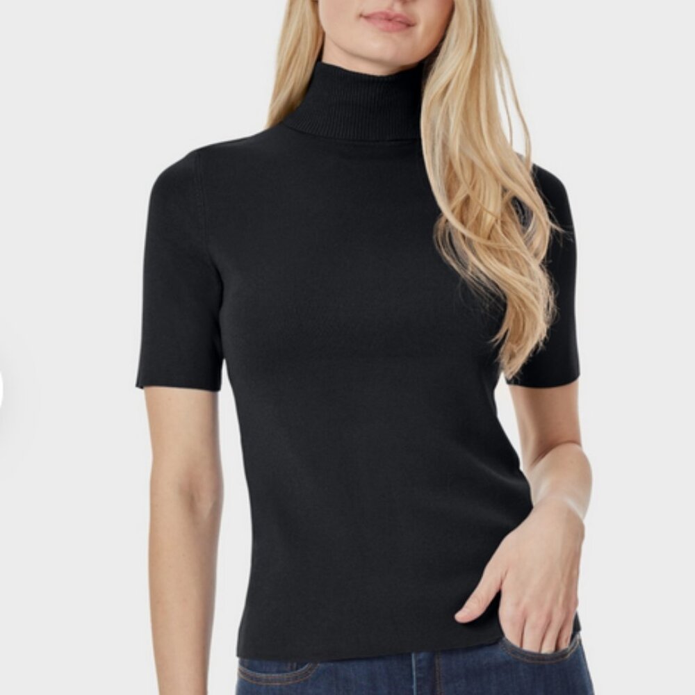 Jones New York Black Mock Neck Knit Top Women's Medium Short Sleeve